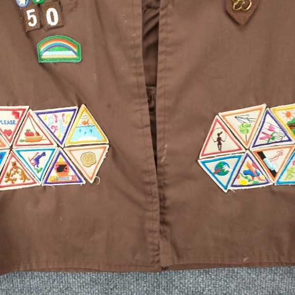 Girl Scout USA Hoosier Capital Uniform Vest Brown Actual 40x20.5 Vintage Patches - Picture 4 of 11